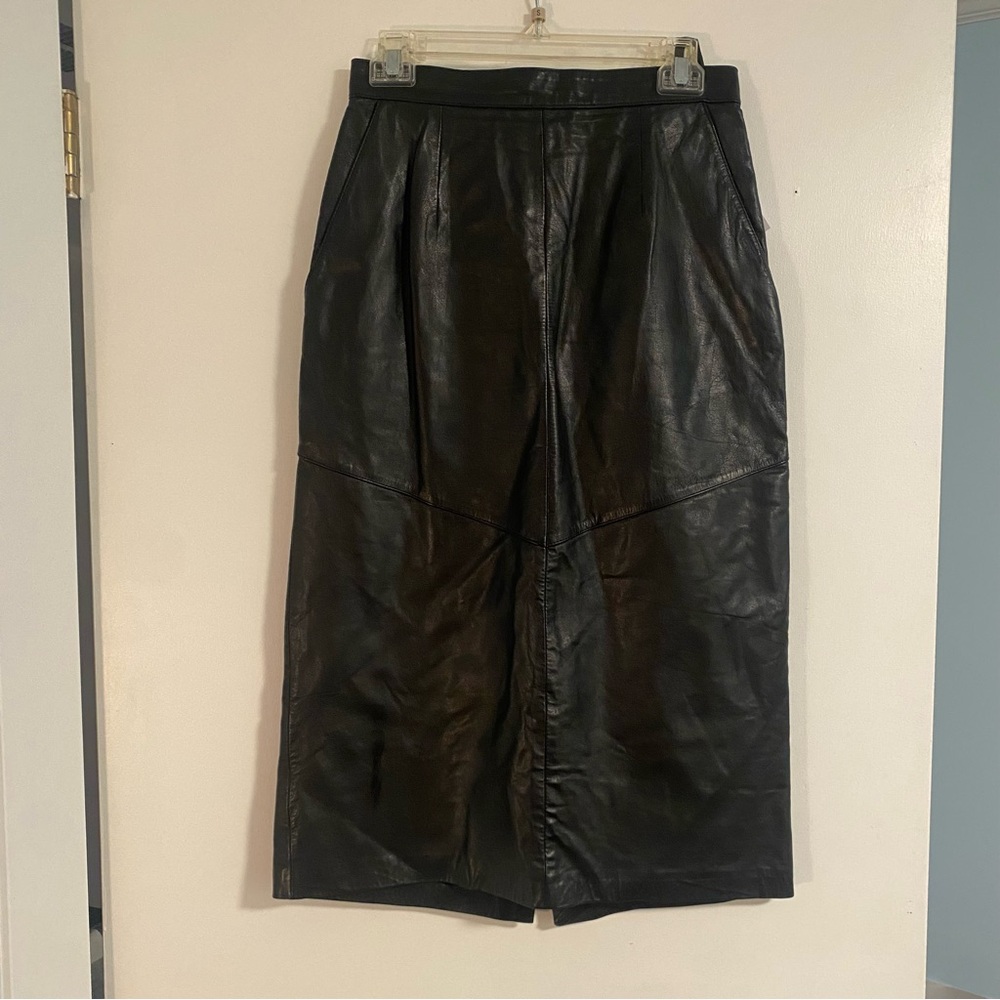 VTG Evan Davies Women 8 Black Leather Pencil Skirt Dark Academia Moto Whimsigoth